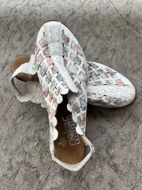 Rieker Sina White Multi Woven Leather Slingback Sandals US 9 EU 40